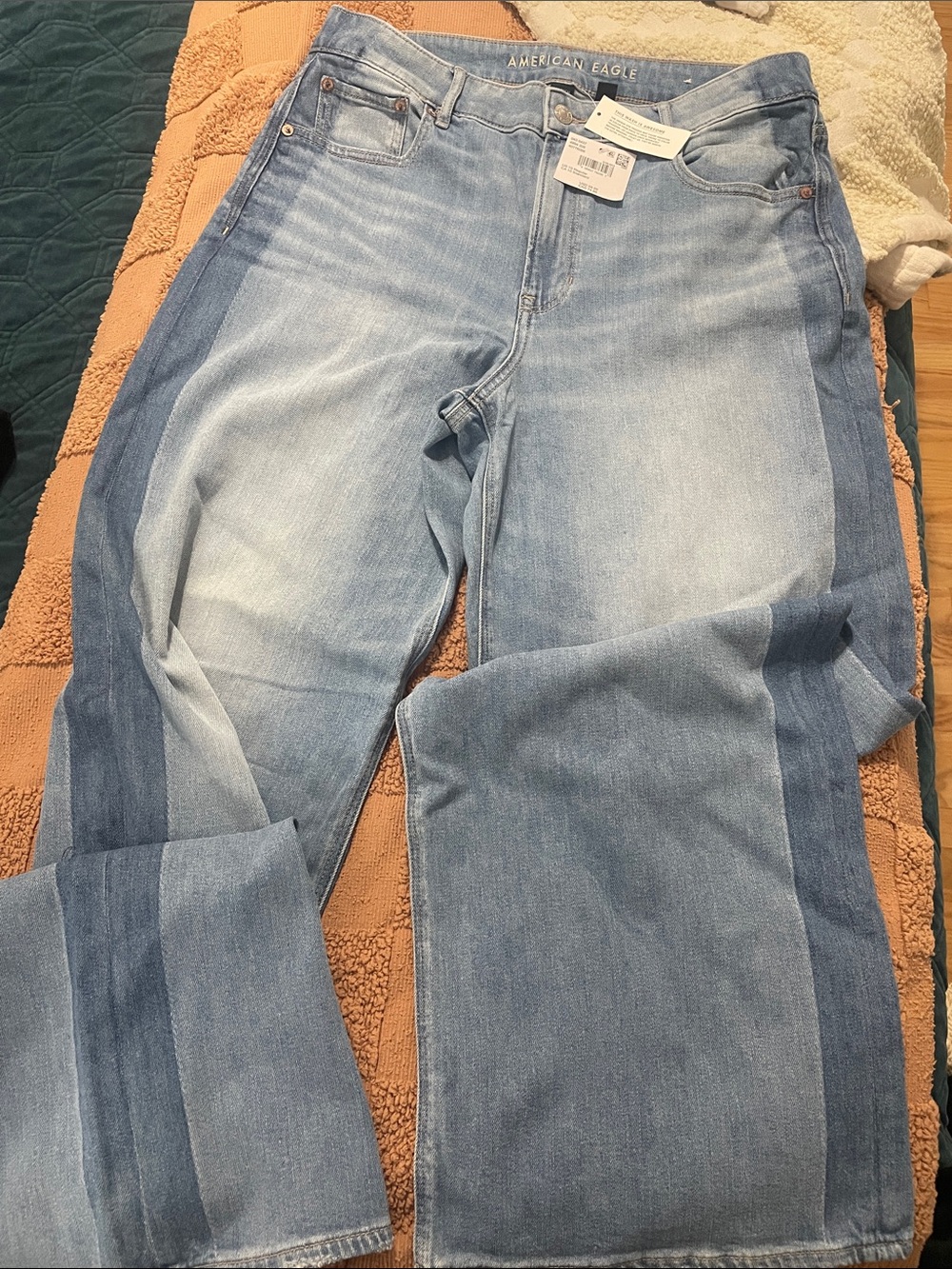 American Eagle Outfitters Two-Tone Light Blue Wide Leg Jeans